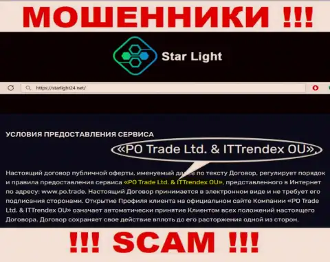 Ворюги StarLight24 Net не скрывают свое юридическое лицо - это PO Trade Ltd end ITTrendex OU