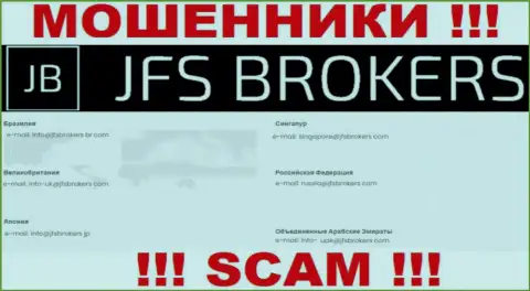 На сайте JFSBrokers, в контактных сведениях, представлен адрес электронной почты данных интернет-мошенников, не стоит писать, обманут