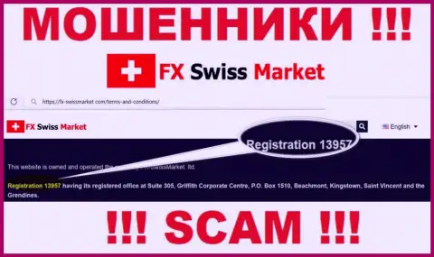 Как указано на официальном сайте жуликов FX-SwissMarket Com: 13957 это их номер регистрации
