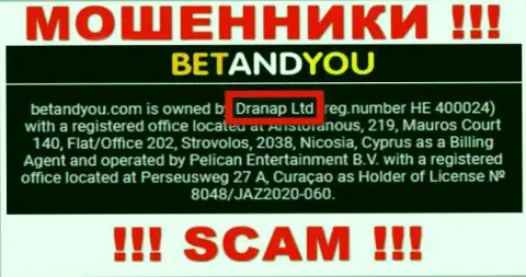 Мошенники BetandYou не скрывают свое юр. лицо - это Dranap Ltd