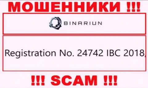 Номер регистрации компании Binariun Net, которую лучше обходить стороной: 24742 IBC 2018