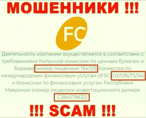 Приведенная лицензия на сайте FC-Ltd, не мешает им воровать деньги доверчивых клиентов это МОШЕННИКИ !!!