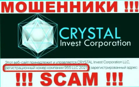 Номер регистрации организации CRYSTAL Invest Corporation LLC, возможно, что и липовый - 955 LLC 2021