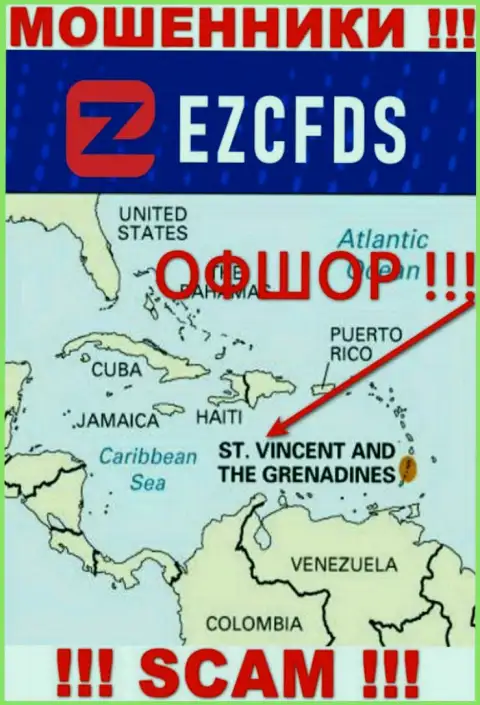 Сент-Винсент и Гренадины - оффшорное место регистрации шулеров EZCFDS Com, расположенное на их сайте