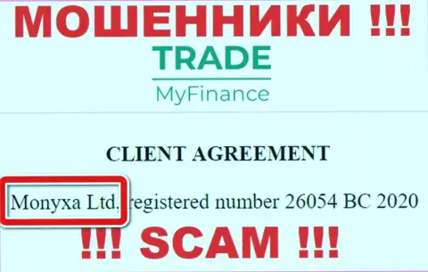 Вы не сможете уберечь свои финансовые активы имея дело с компанией Trade My Finance, даже если у них имеется юридическое лицо Monyxa Ltd