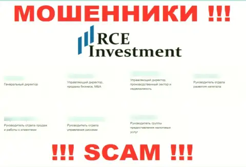 На сайте мошенников RCE Holdings Inc, приведены лживые данные о непосредственном руководстве