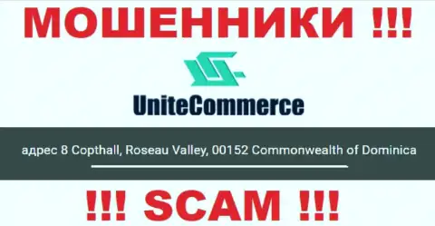 8 Copthall, Roseau Valley, 00152 Commonwealth of Dominica - оффшорный адрес регистрации UniteCommerce, показанный на информационном портале данных мошенников