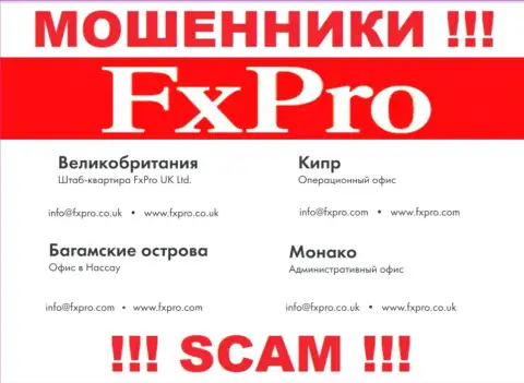 Отправить письмо internet-мошенникам FxPro Financial Services Ltd можно на их электронную почту, которая была найдена у них на информационном ресурсе