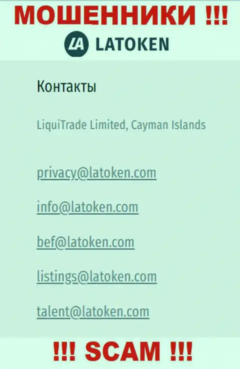 Адрес электронной почты, который интернет мошенники Latoken указали на своем официальном сайте