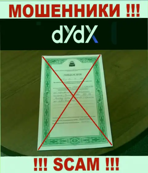 У компании dYdX Exchange не предоставлены сведения о их лицензии - это ушлые мошенники !
