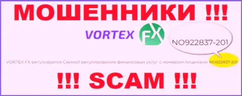 Эта лицензия показана на официальном сайте мошенников Vortex-FX Com