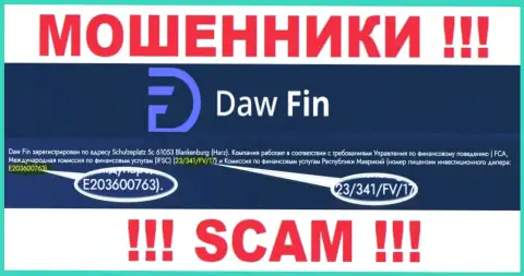 Лицензионный номер DawFin Com, на их сайте, не поможет сохранить Ваши финансовые активы от прикарманивания