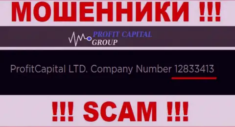 Регистрационный номер ProfitCapital Ltd, который предоставлен мошенниками на их ресурсе: 12833413
