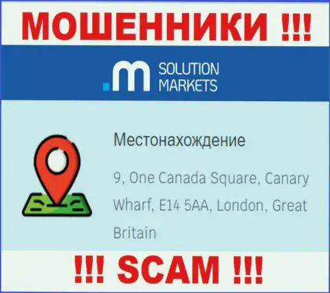 На онлайн-ресурсе Solution Markets нет реальной информации о адресе компании - это МОШЕННИКИ !