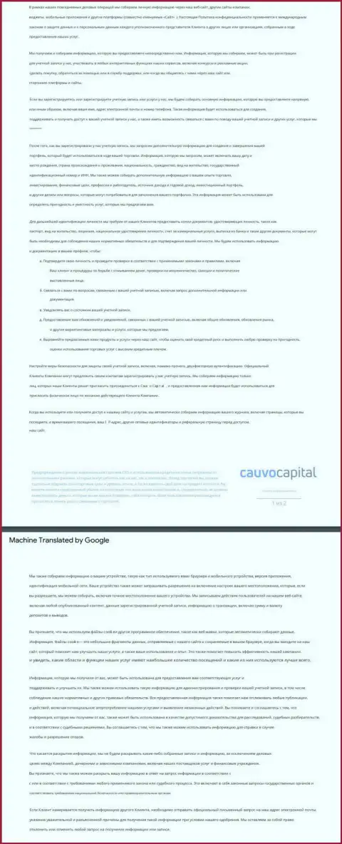 Политика конфиденциальности дилингового центра Cauvo Capital