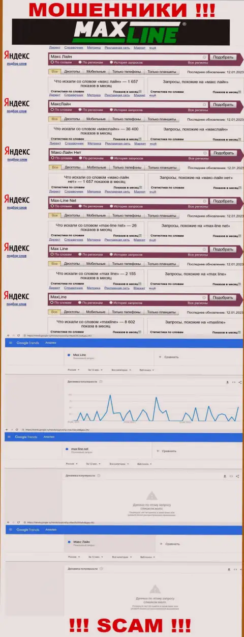 Количество поисковых запросов в сети Интернет по бренду воров Макс-Лайн