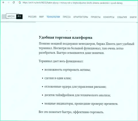 Статья об платформе для совершения сделок организации Zinnera, на web-портале archi ru