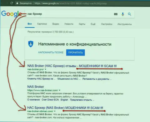 TOP 3 выдачи в поисковиках Google - NAS-Broker Com - это МОШЕННИКИ